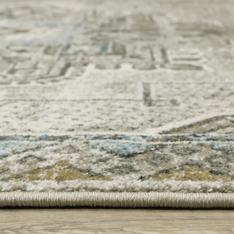Grey Blue Beige And Gold Oriental Power Loom Stain Resistant Area Rug Photo 1