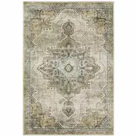 Photo of Grey Blue Beige And Gold Oriental Power Loom Stain Resistant Area Rug