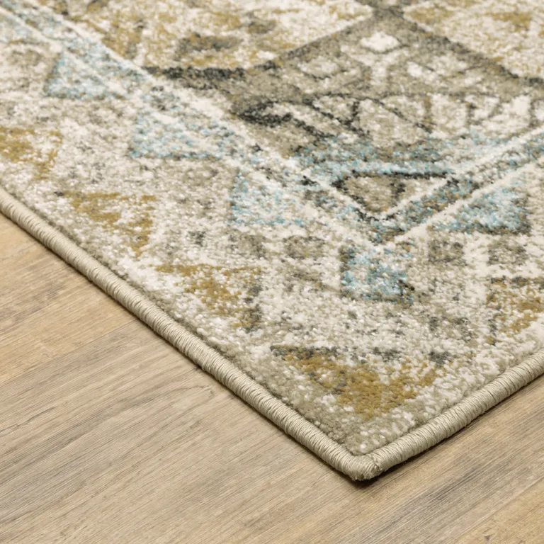 Grey Blue Beige And Gold Oriental Power Loom Stain Resistant Area Rug Photo 5