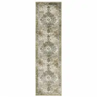 Photo of Grey Blue Beige And Gold Oriental Power Loom Stain Resistant Runner Rug
