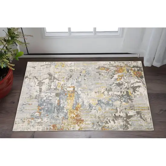 Beige And Blue Abstract Area Rug Photo 1