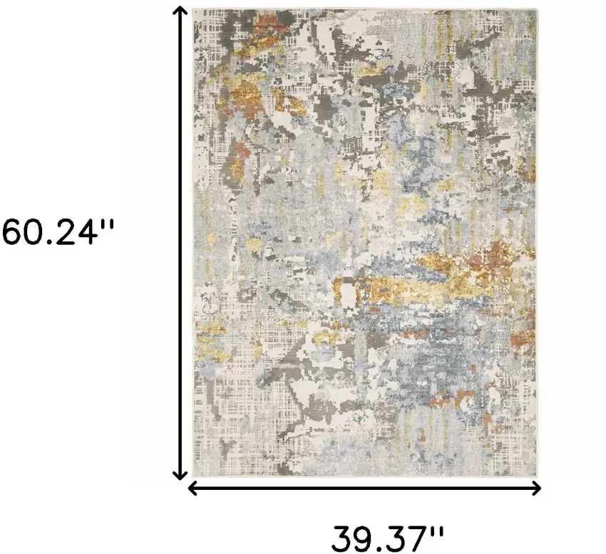 Beige And Blue Abstract Area Rug Photo 3