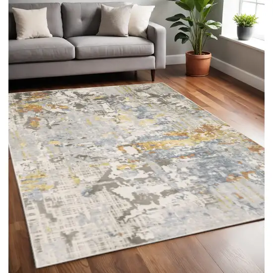 Grey Blue Beige Gold And Rust Abstract Power Loom Stain Resistant Area Rug Photo 1