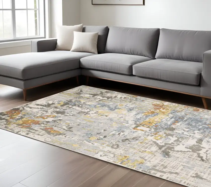 Beige And Blue Abstract Area Rug Photo 1