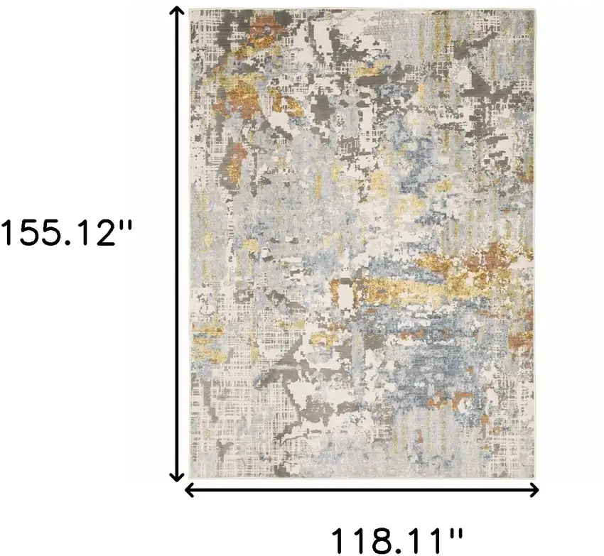 Grey Blue Beige Gold And Rust Abstract Power Loom Stain Resistant Area Rug Photo 3