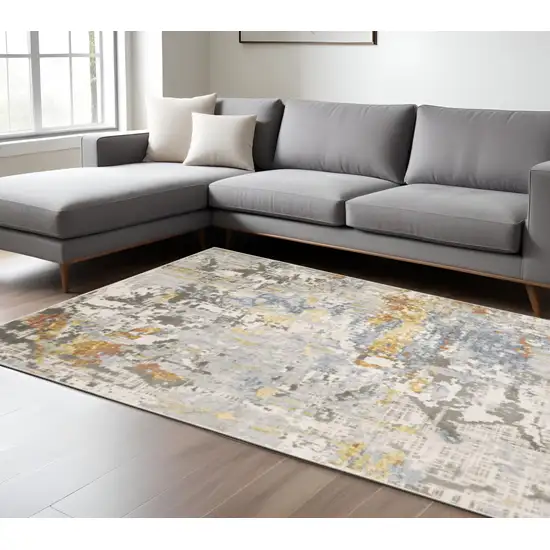 Grey Blue Beige Gold And Rust Abstract Power Loom Stain Resistant Area Rug Photo 1