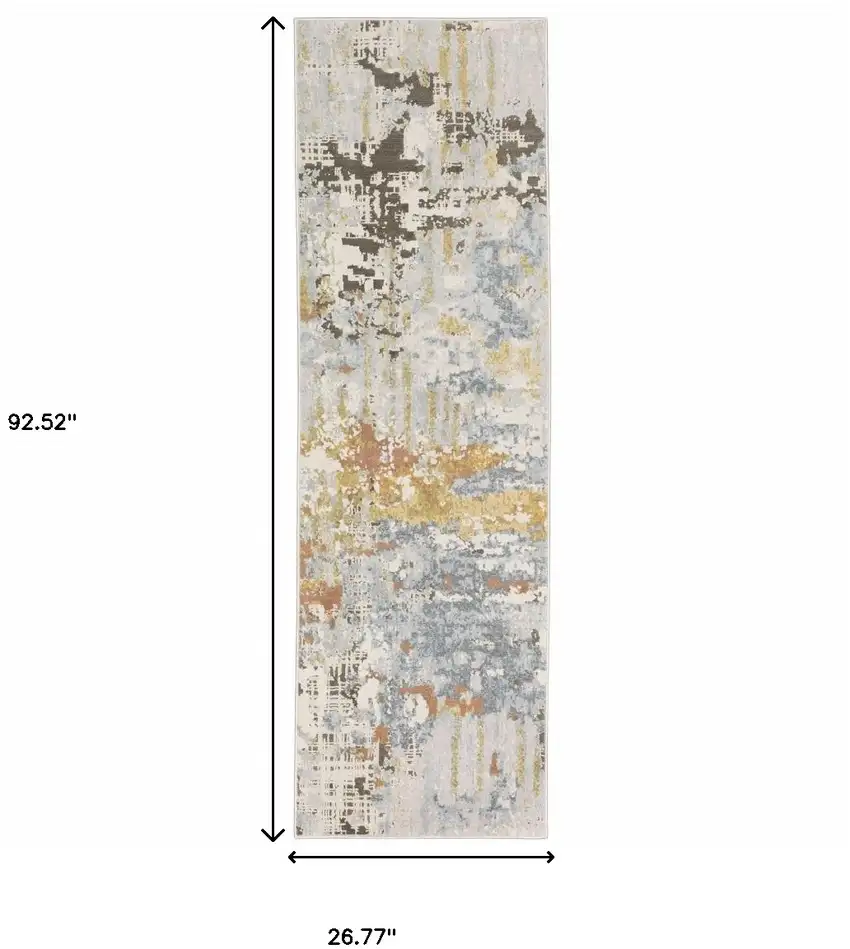 Grey Blue Beige Gold And Rust Abstract Power Loom Stain Resistant Runner Rug Photo 10