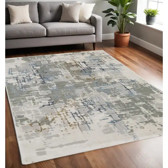 Grey Blue Brown Ivory And Deep Blue Abstract Power Loom Stain Resistant Area Rug Photo 1