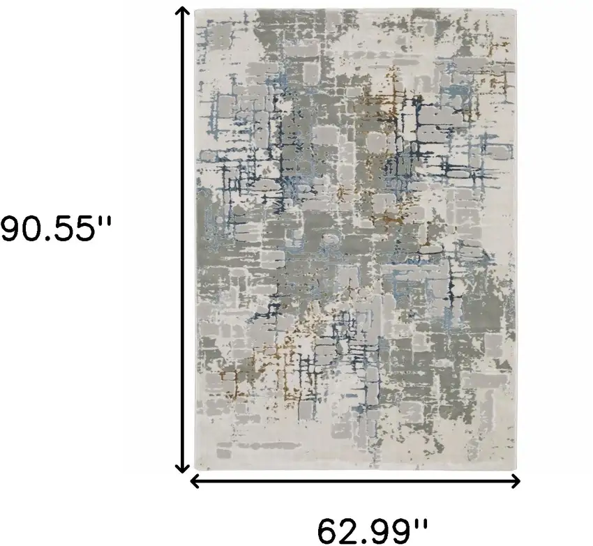 Grey Blue Brown Ivory And Deep Blue Abstract Power Loom Stain Resistant Area Rug Photo 10