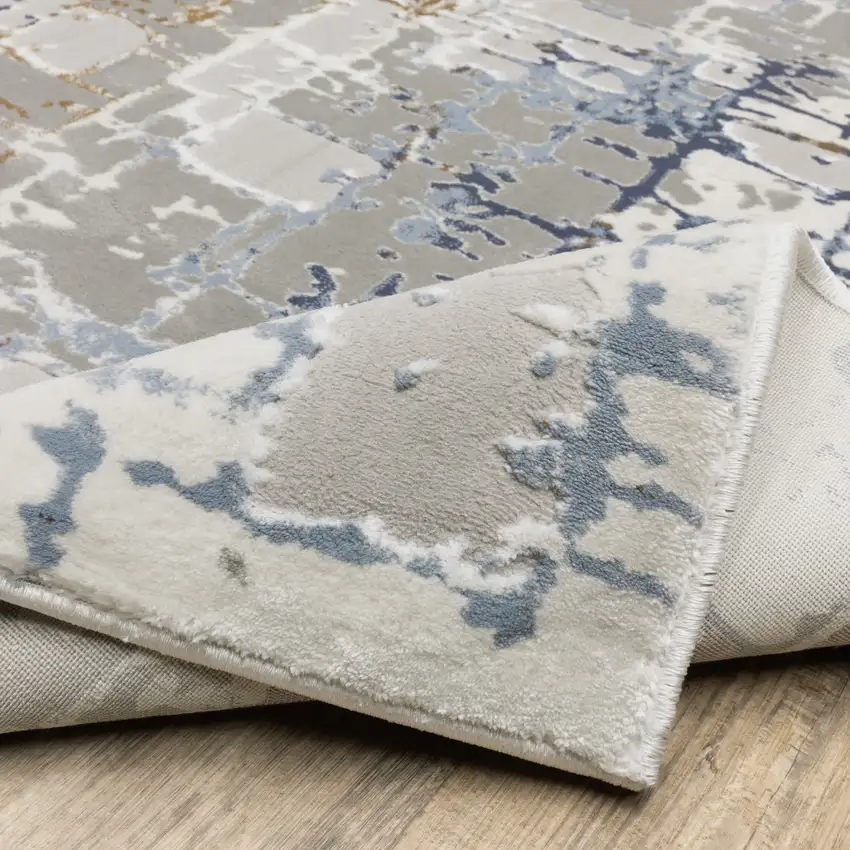 Grey Blue Brown Ivory And Deep Blue Abstract Power Loom Stain Resistant Area Rug Photo 8
