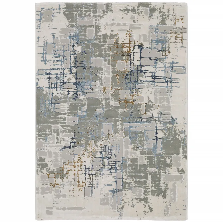Grey Blue Brown Ivory And Deep Blue Abstract Power Loom Stain Resistant Area Rug Photo 3