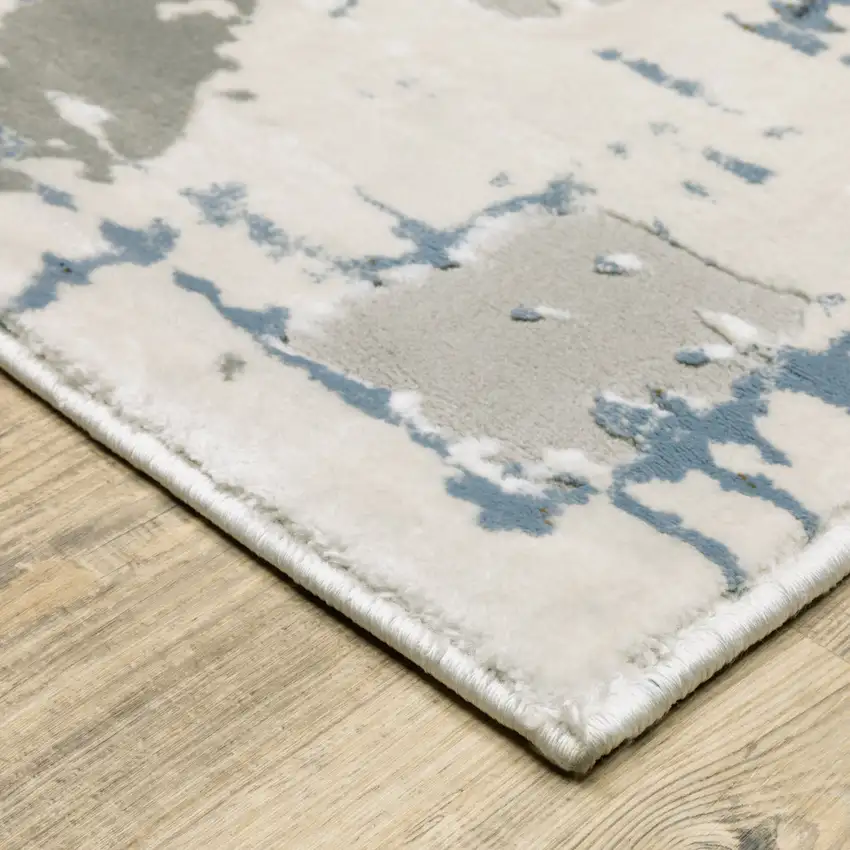 6' X 9' Grey Blue Brown Ivory And Deep Blue Abstract Power Loom Stain Resistant Area Rug Photo 4