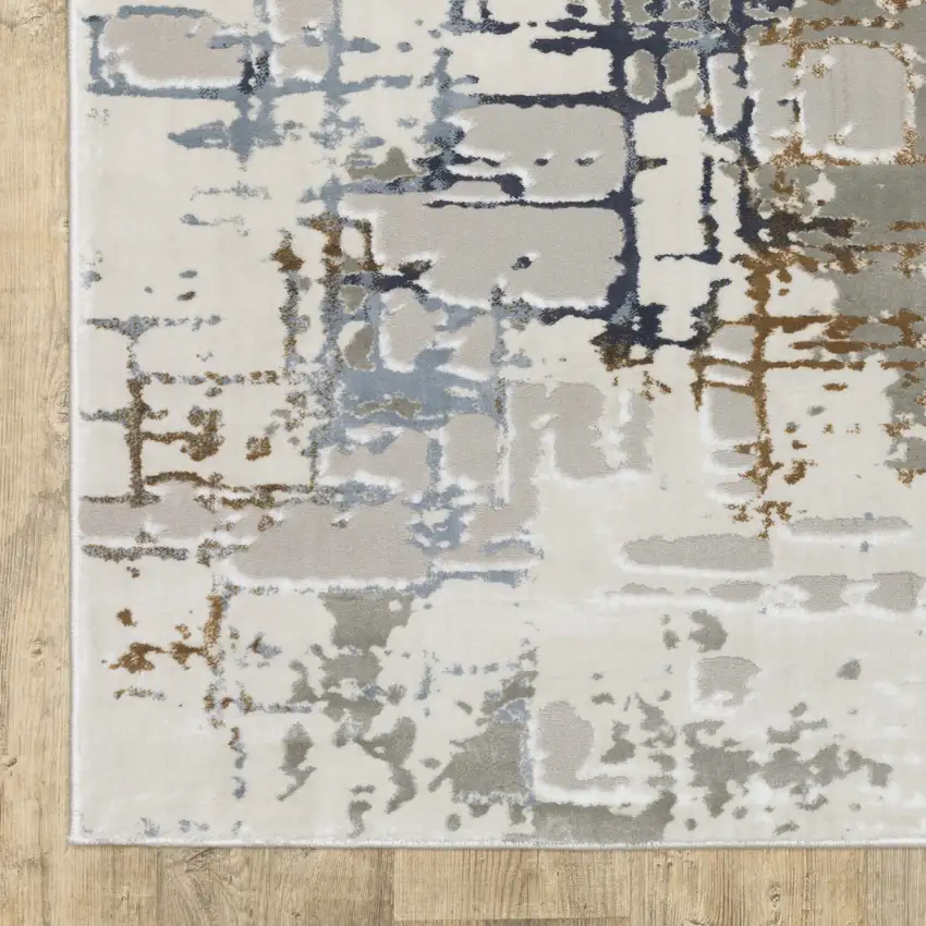6' X 9' Grey Blue Brown Ivory And Deep Blue Abstract Power Loom Stain Resistant Area Rug Photo 8