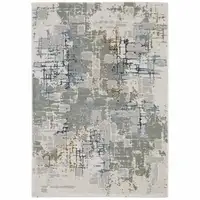 Photo of Grey Blue Brown Ivory And Deep Blue Abstract Power Loom Stain Resistant Area Rug