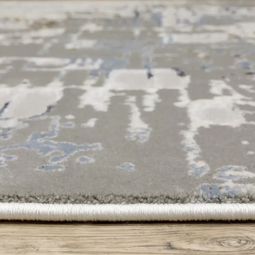 6' X 9' Grey Blue Brown Ivory And Deep Blue Abstract Power Loom Stain Resistant Area Rug Photo 5