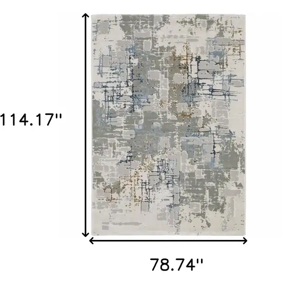6' X 9' Grey Blue Brown Ivory And Deep Blue Abstract Power Loom Stain Resistant Area Rug Photo 3