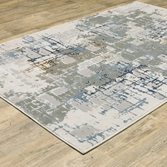 6' X 9' Grey Blue Brown Ivory And Deep Blue Abstract Power Loom Stain Resistant Area Rug Photo 6