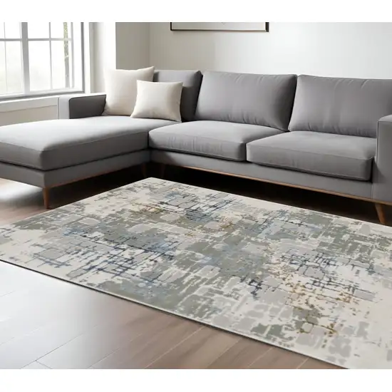 Grey Blue Brown Ivory And Deep Blue Abstract Power Loom Stain Resistant Area Rug Photo 1