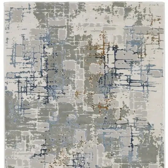 2' X 8' Grey Blue Brown Ivory And Deep Blue Abstract Power Loom Stain Resistant Runner Rug Photo 5