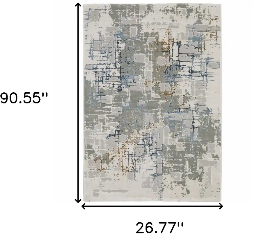 Grey Blue Brown Ivory And Deep Blue Abstract Power Loom Stain Resistant Runner Rug Photo 10