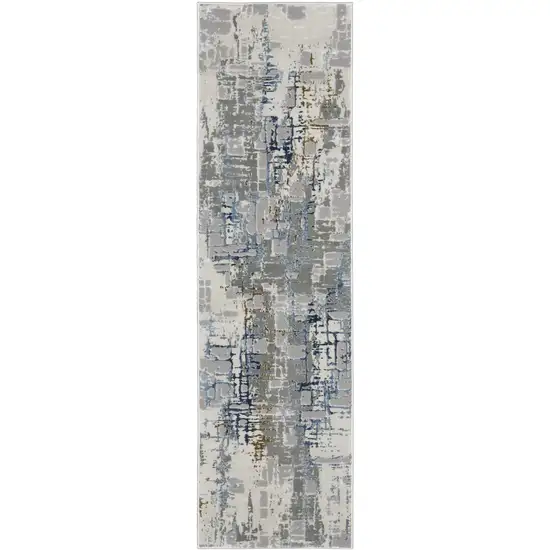 2' X 8' Grey Blue Brown Ivory And Deep Blue Abstract Power Loom Stain Resistant Runner Rug Photo 2