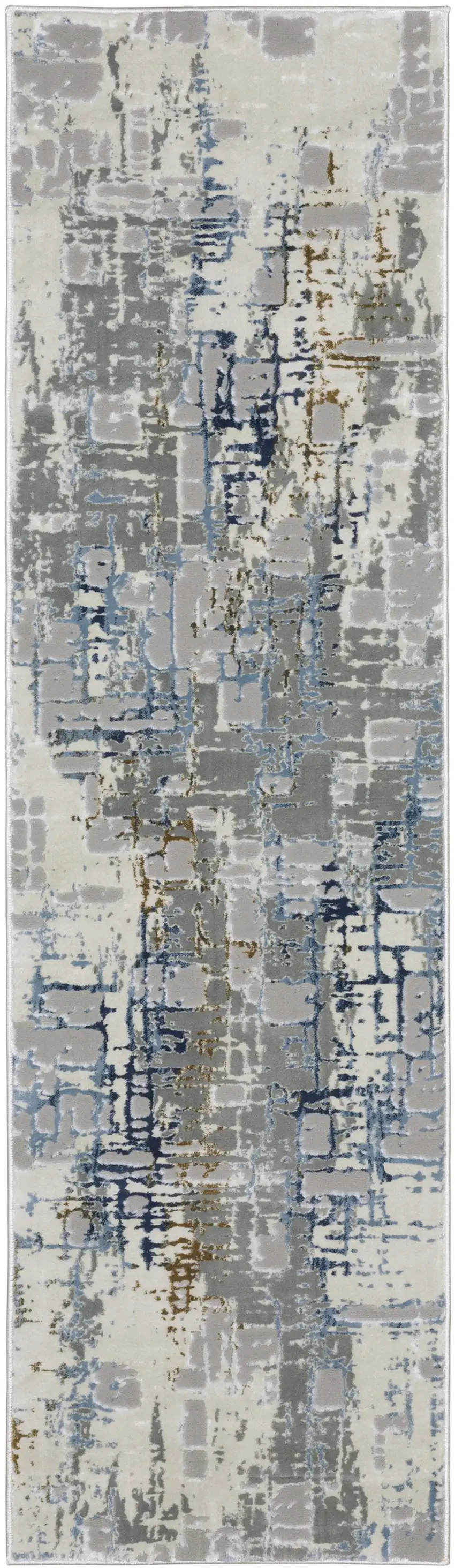 2' X 8' Grey Blue Brown Ivory And Deep Blue Abstract Power Loom Stain Resistant Runner Rug Photo 2
