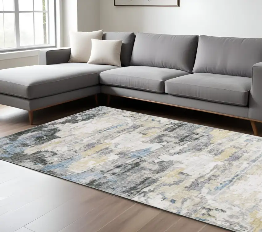 Blue and Gray Abstract Non Skid Area Rug Photo 1