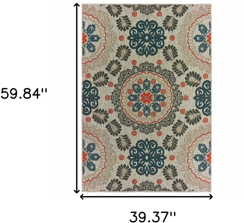 Grey Blue Floral Indoor Outdoor Area Rug Photo 6