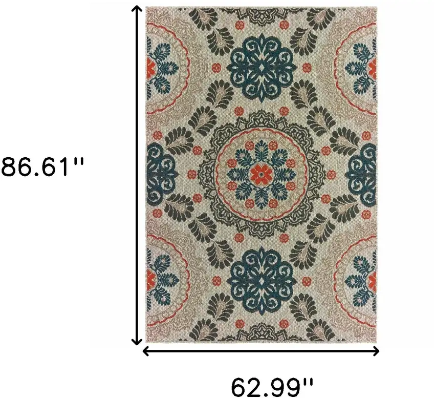 Grey Blue Floral Indoor Outdoor Area Rug Photo 6