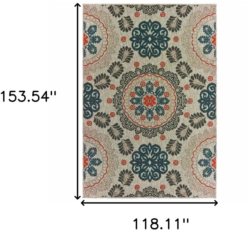 Grey Blue Floral Indoor Outdoor Area Rug Photo 6