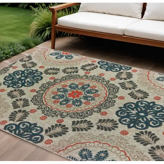 Blue And Gray Damask Indoor Outdoor Area Rug Photo 1
