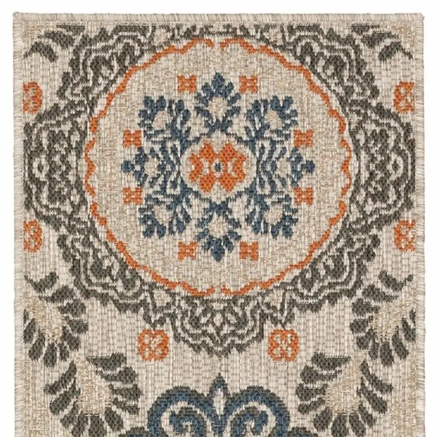 Grey Blue  Floral Indoor Outdoor Runner Rug Photo 4