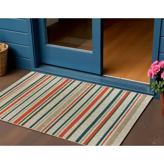 Blue And Gray Striped Indoor Outdoor Area Rug Photo 1