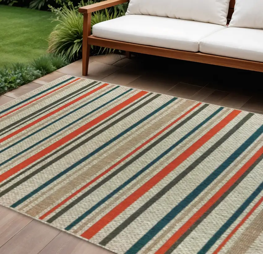 Blue And Gray Striped Indoor Outdoor Area Rug Photo 1