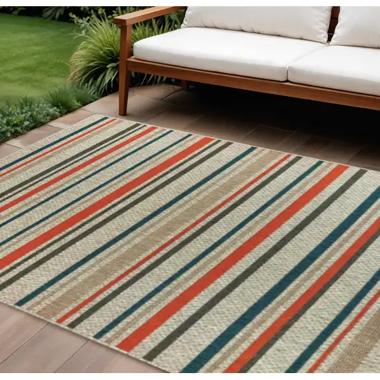 Blue And Gray Striped Indoor Outdoor Area Rug Photo 1