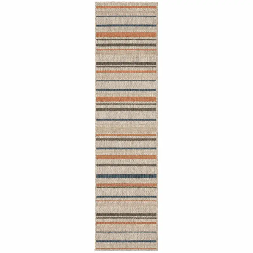 Grey Blue Geometric Indoor Outdoor Runner Rug Photo 1