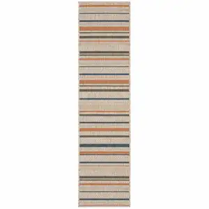 Photo of Grey Blue Geometric Indoor Outdoor Runner Rug