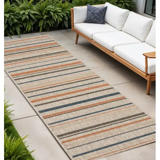 8' Blue And Gray Striped Indoor Outdoor Area Rug Photo 1