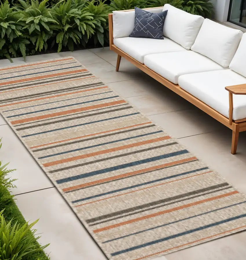 8' Blue And Gray Striped Indoor Outdoor Area Rug Photo 1