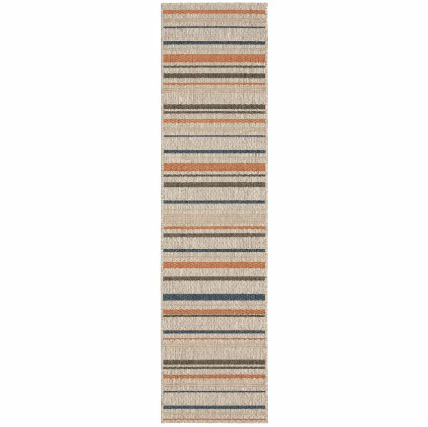 Grey Blue Geometric Indoor Outdoor Runner Rug Photo 5