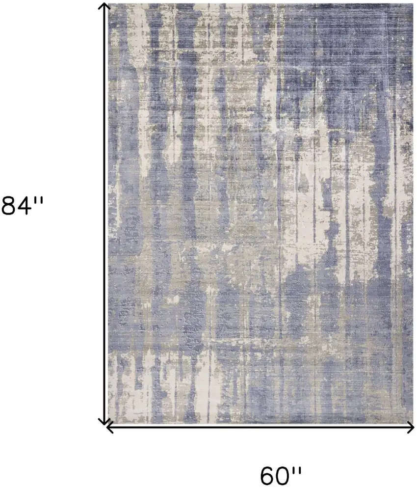 Grey Blue Hand Loomed Abstract Brushstroke Indoor Area Rug Photo 3