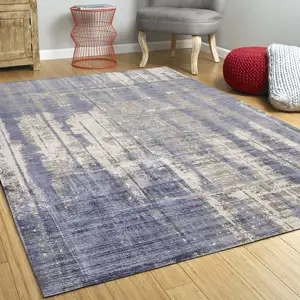 Photo of Grey Blue Hand Loomed Abstract Brushstroke Indoor Area Rug