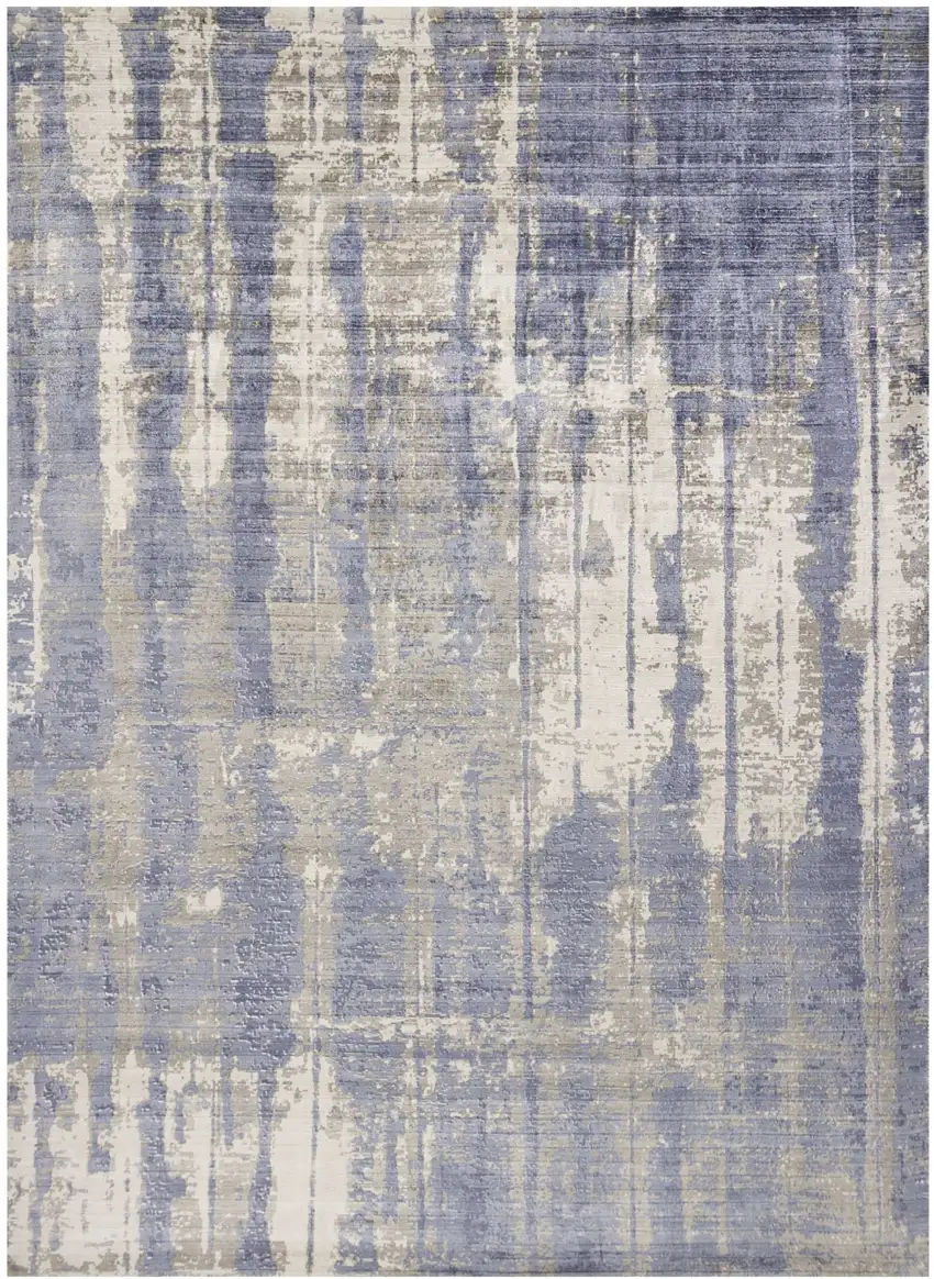 Grey Blue Hand Loomed Abstract Brushstroke Indoor Area Rug Photo 2