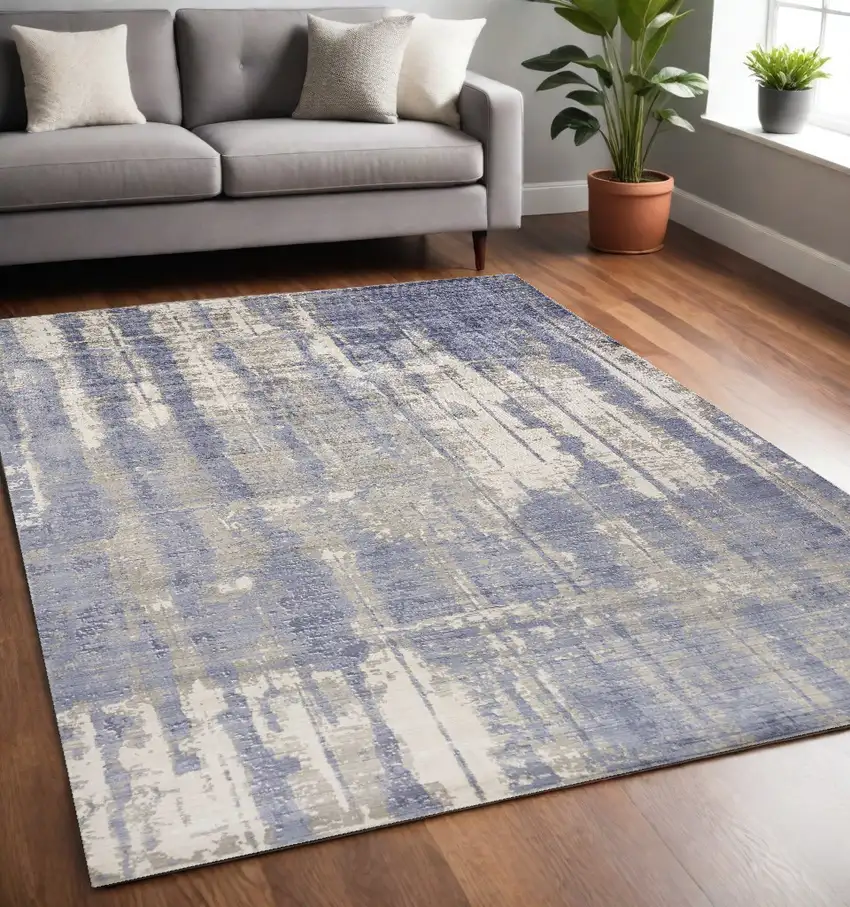 Grey Blue Hand Loomed Abstract Brushstroke Indoor Area Rug Photo 1