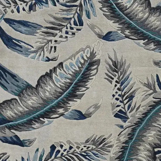 Gray And Blue Wool Botanical Leaves Hand Tufted Area Rug Photo 5