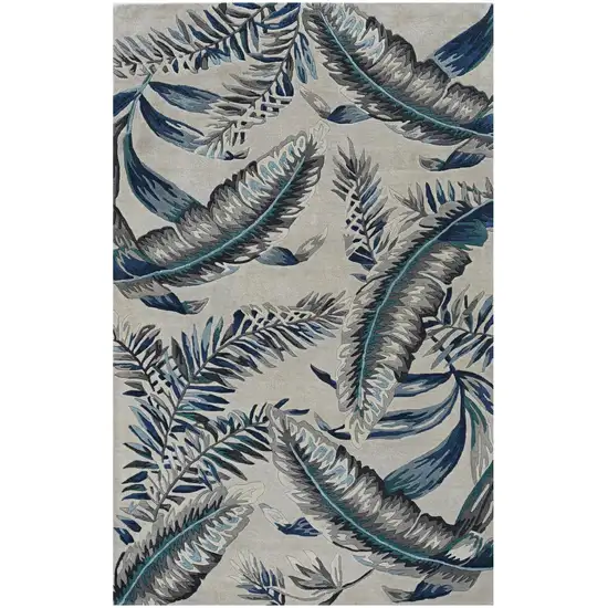 Gray And Blue Wool Botanical Leaves Hand Tufted Area Rug Photo 2