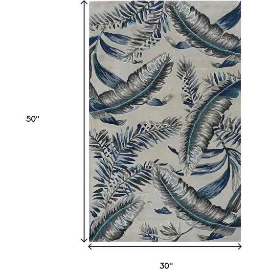 Gray And Blue Wool Botanical Leaves Hand Tufted Area Rug Photo 3