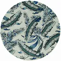 Photo of Grey Blue Hand Tufted Tropical Leaves Indoor Area Rug