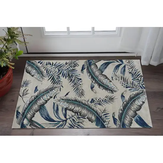 Gray And Blue Wool Botanical Leaves Hand Tufted Area Rug Photo 1