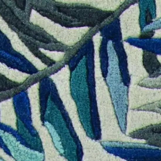 8' Blue And Gray Wool Botanical Leaves Hand Tufted Runner Rug Photo 6